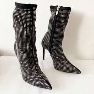 NEW! SCHUTZ Sybil Studded Point Toe High Heel Black Rhinestone Embellished Boots
